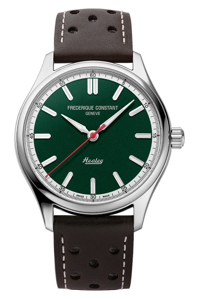 Vintage Rally Healey Automatic Leather Strap Watch Gift Set, 40mm, Main, color, GREEN/ BROWN