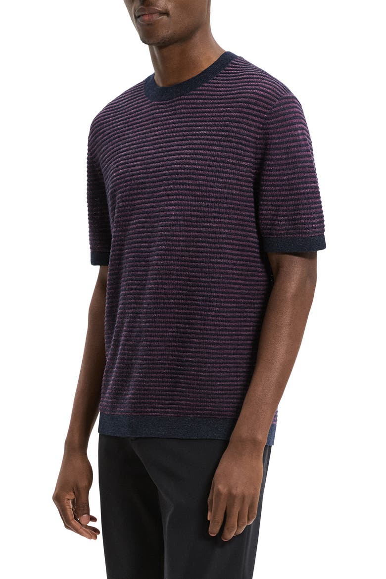 Kolben Stripe Linen & Cotton Blend T-Shirt, Alternate, color, NEW BALTIC/GRAPEVINE - 2SD