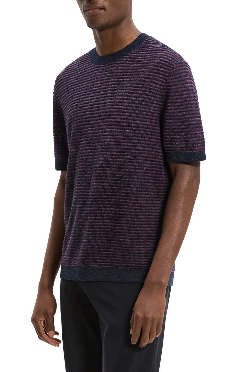 Theory Kolben Stripe Linen & Cotton Blend T-Shirt, Alternate, color, New Baltic/Grapevine - 2Sd