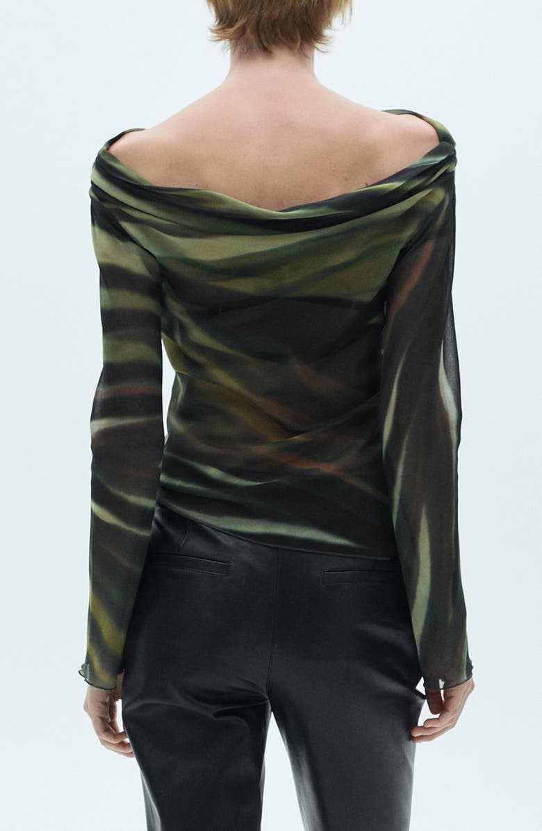MANGO Abstract Print Off the Shoulder Mesh Top, Alternate, color,