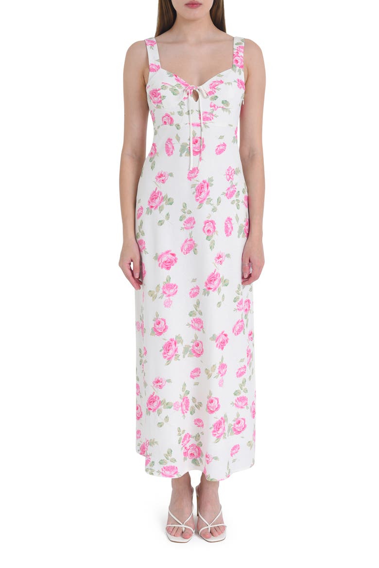 Romeo Floral Linen Blend Midi Dress, Alternate, color, IVORY ROSES