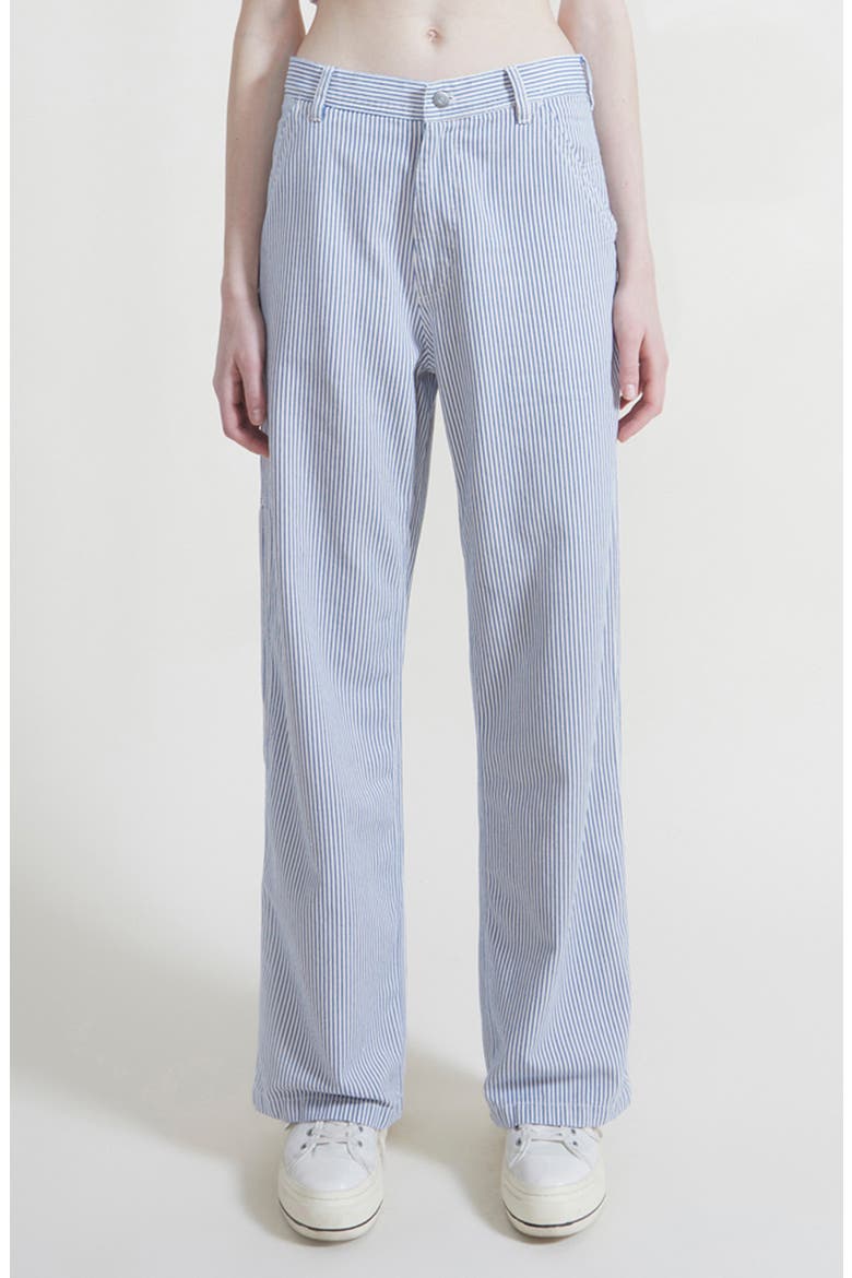 Teri Stripe Wide Leg Carpenter Pants, Main, color, ECRU WHITE RAILROAD STRIPE