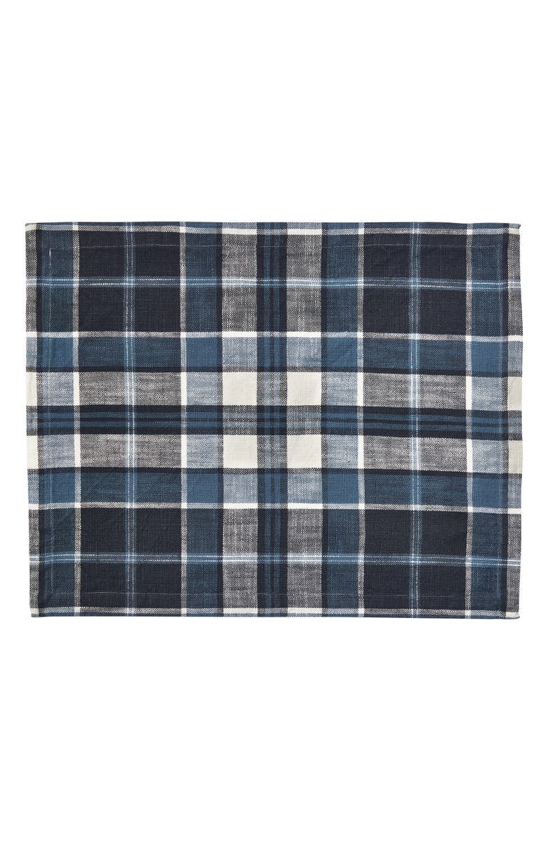 tag Mirage Plaid Cotton Placemat Blue Christmas Design Machine Washable, Main, color, Blue