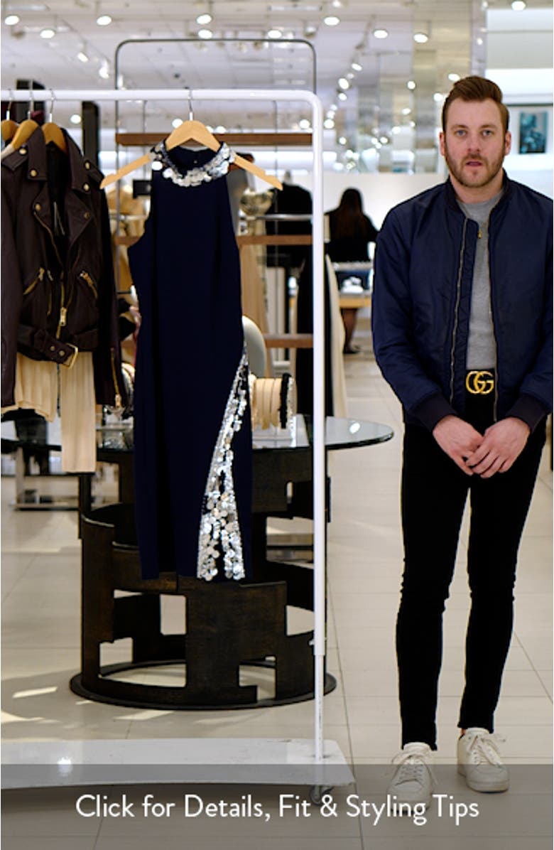 Pailette Sequin Mock Neck Sheath Dress, sales video thumbnail