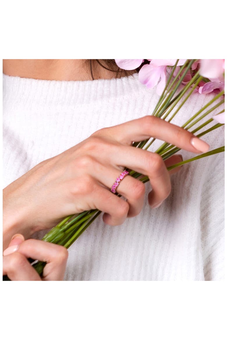 Lab Grown Pink Sapphire Heart Eternity Ring, Alternate, color, PINK