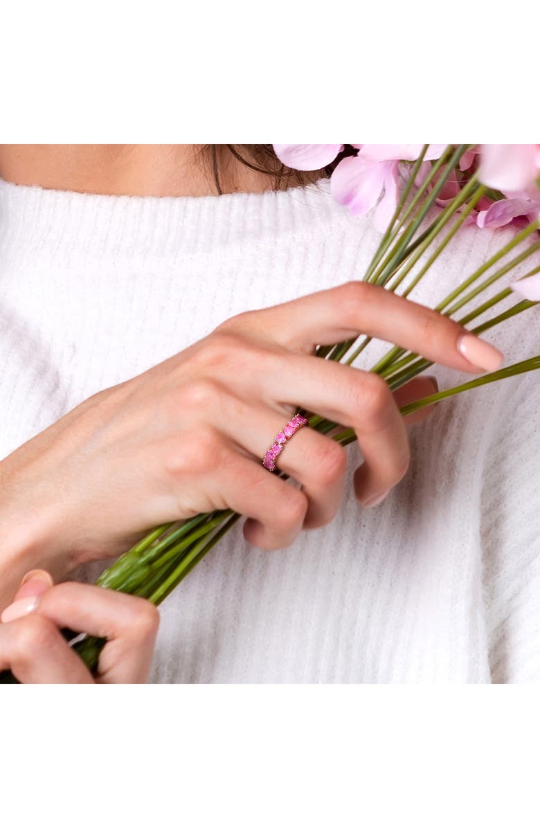 DELMAR Lab Grown Pink Sapphire Heart Eternity Ring, Alternate, color, Pink