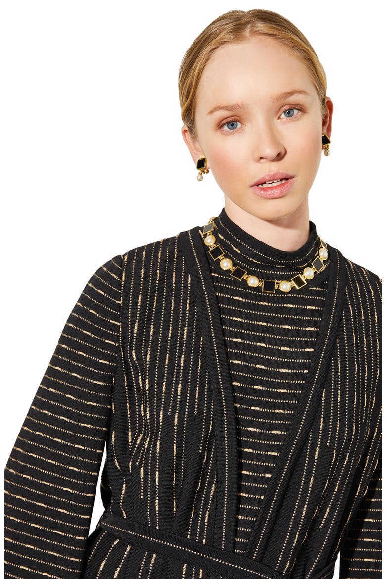 Belted Shimmer Stripe Jacket, Alternate, color, BLACK/GOLD