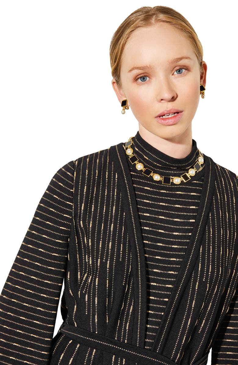 Ming Wang Belted Shimmer Stripe Jacket, Alternate, color, Black/Gold