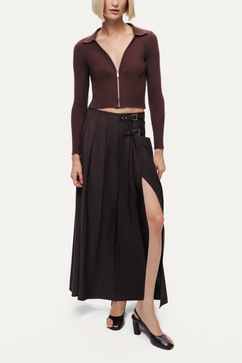 Zip-Front Ribbed Knit Top