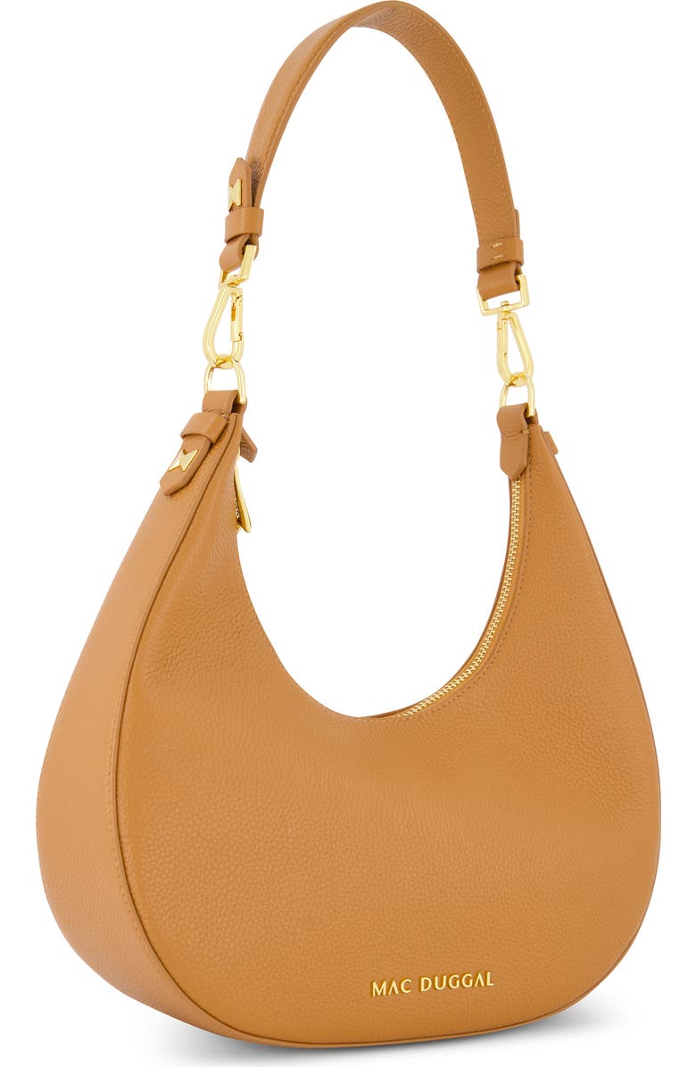 Mac Duggal Gold Plated Hardware Grain Leather Hobo Bag, Alternate, color, Toffee