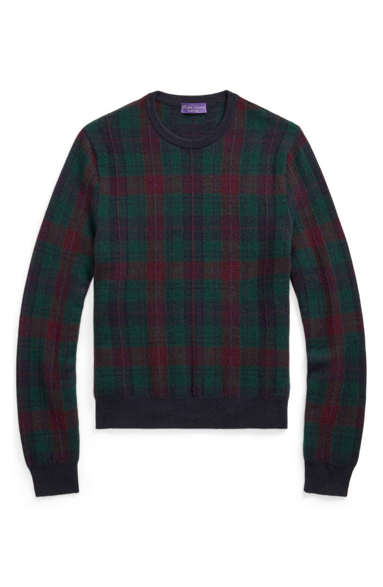 Ralph Lauren Purple Label Plaid Cashmere Crewneck Sweater, Alternate, color, 