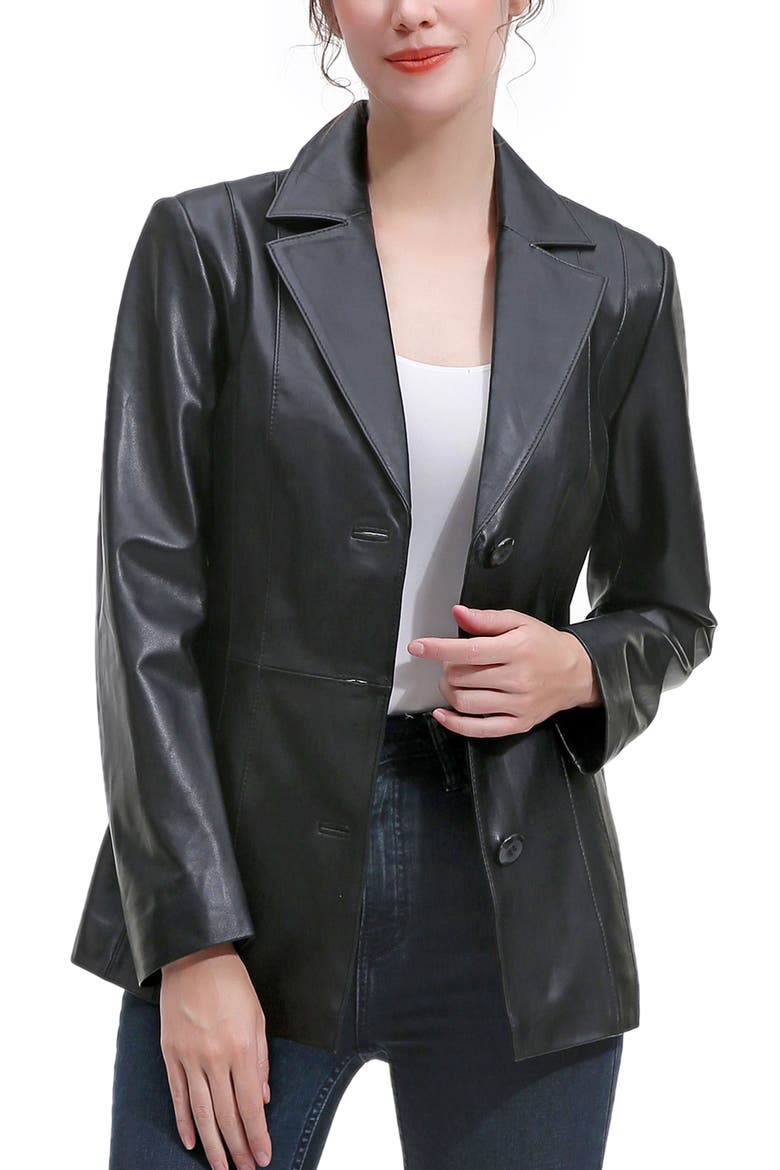 Women's Madeline Leather Blazer, Alternate, color, Black