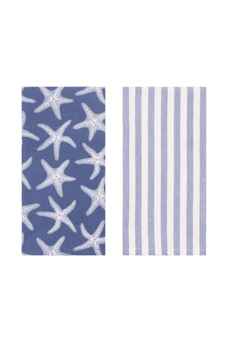Calming Seas Starfish & Stripes 100% Cotton Graphic Print Set of 2, Alternate, color, Blue