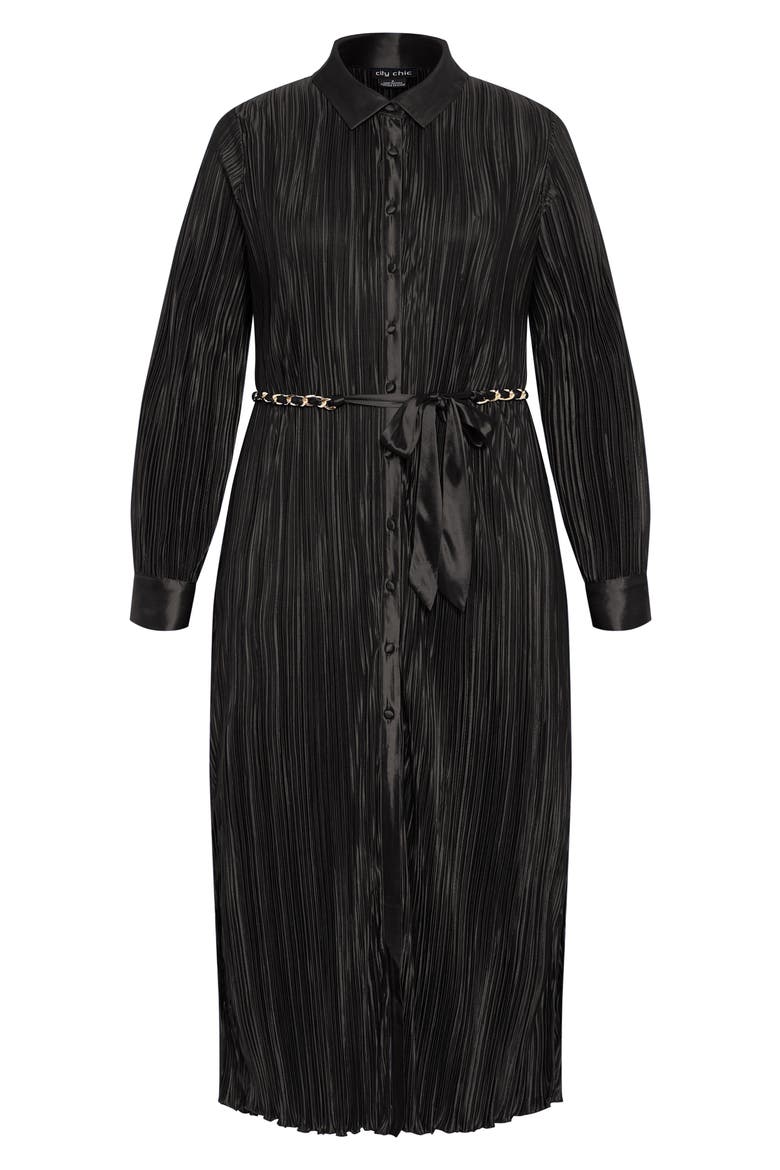 Amirah Plissé Long Sleeve Maxi Shirtdress, Alternate, color, BLACK