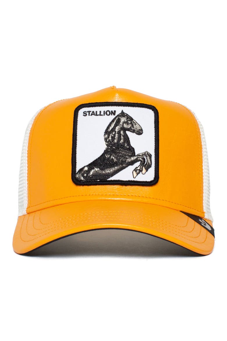 Piel Horse Patch Trucker Hat, Main, color, GOLD