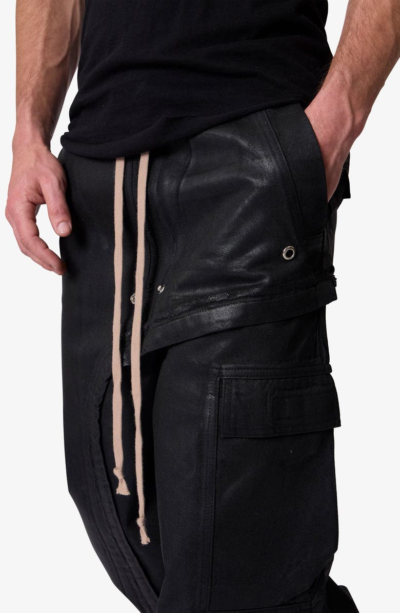 mnml Rave Waxed Oversize Cargo Pocket Pants, Alternate, color, Black