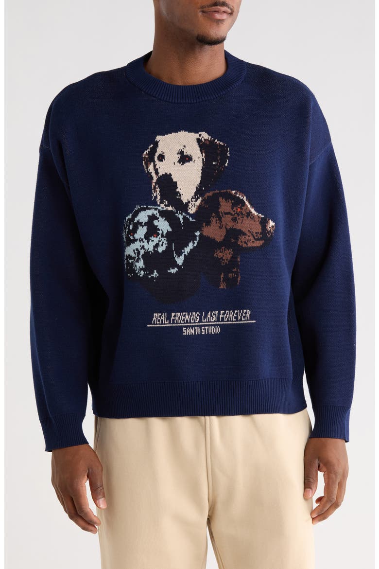 Forever Intarsia Cotton Sweater, Main, color, NAVY