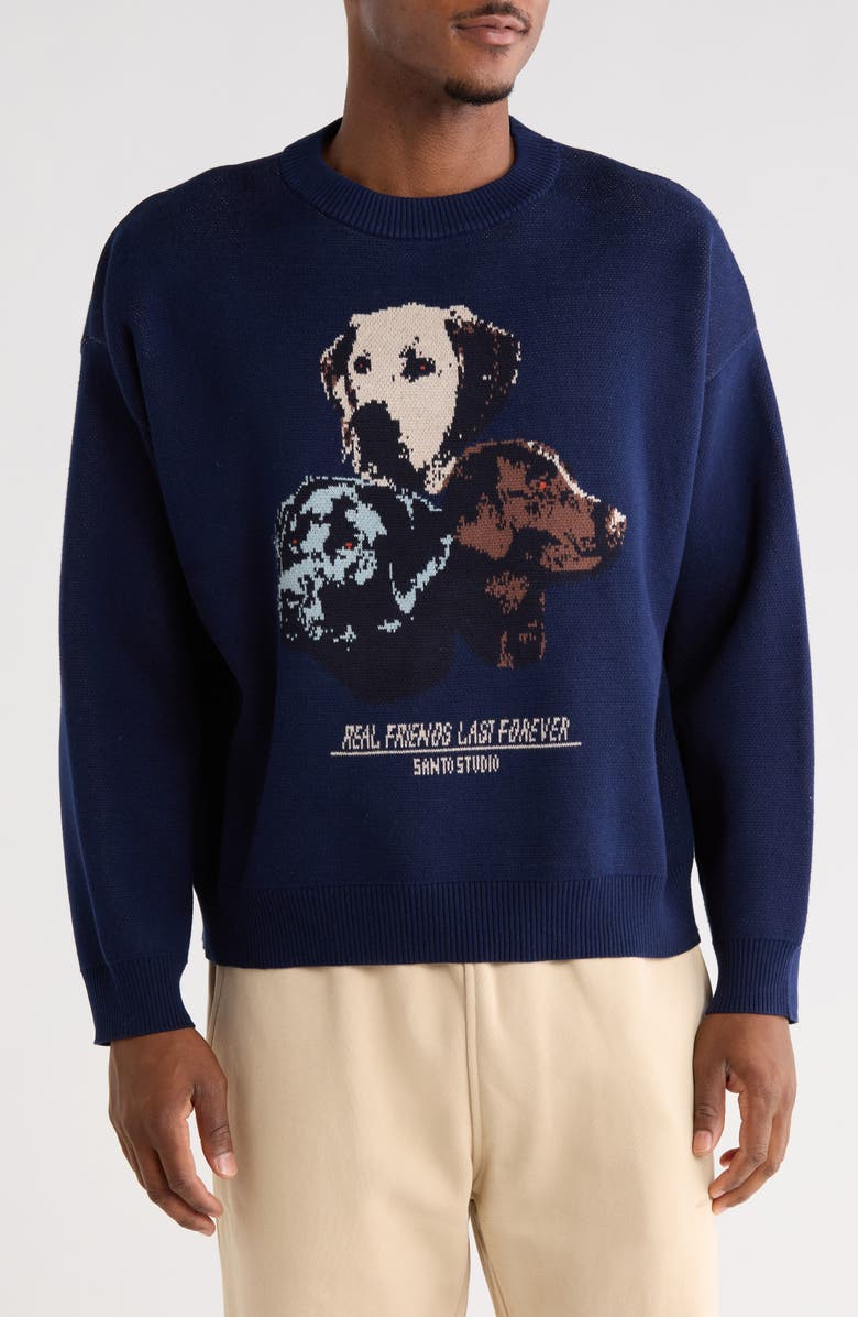 SANTO STUDIO Forever Intarsia Cotton Sweater, Main, color, 