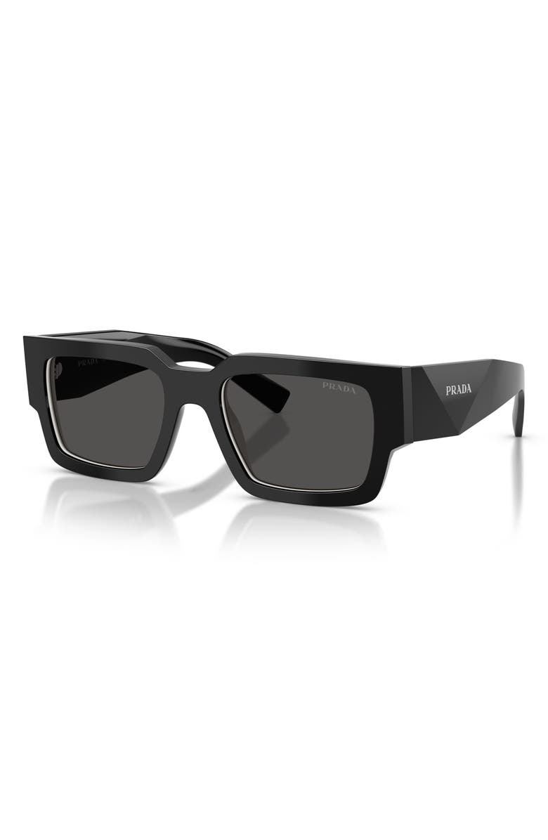 Prada 54mm Rectangular Sunglasses, Alternate, color, Black/ Talc / Dark Grey