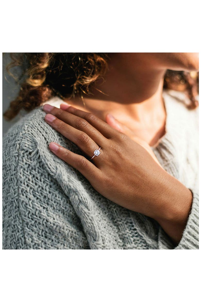 Sterling Silver Round Lab Created White Sapphire Solitaire Ring, Alternate, color, SILVER
