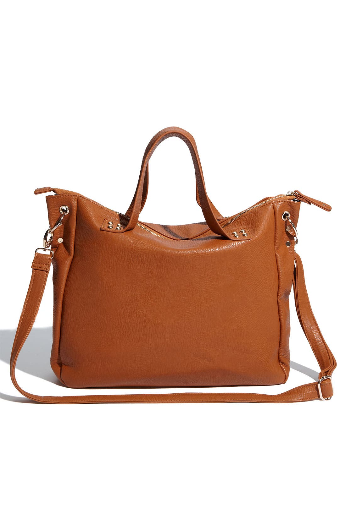'Triple 7' Oversized Faux Leather Tote, Alternate, color, Cognac