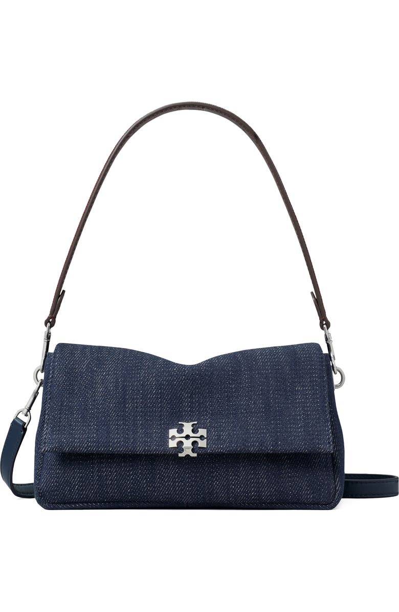 Tory Burch Small Charlie Denim Shoulder Bag, Main, color, Midnight