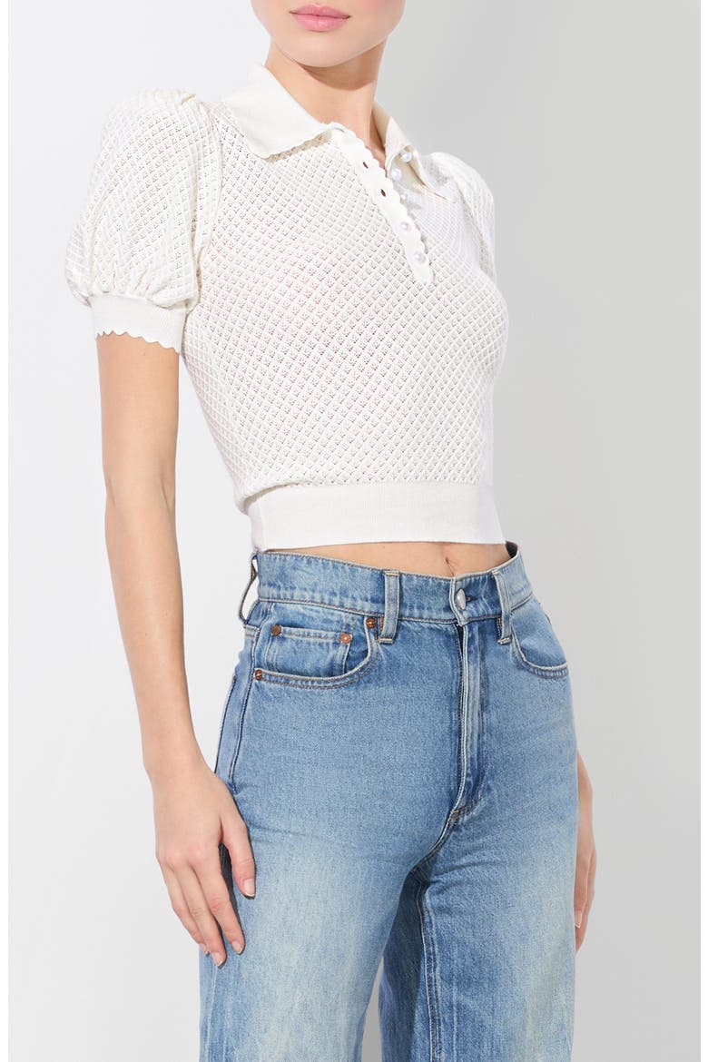 Ramona Short Sleeve Pointelle Polo Sweater, Alternate, color, SOFT WHITE