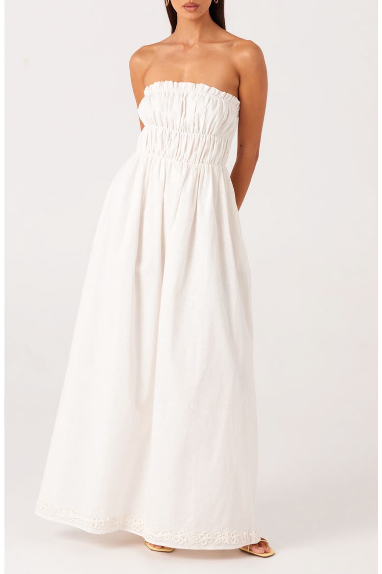 Ines Strapless Linen & Cotton Maxi Dress, Main, color, WHITE