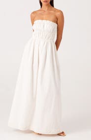 SNDYS Ines Strapless Linen & Cotton Maxi Dress