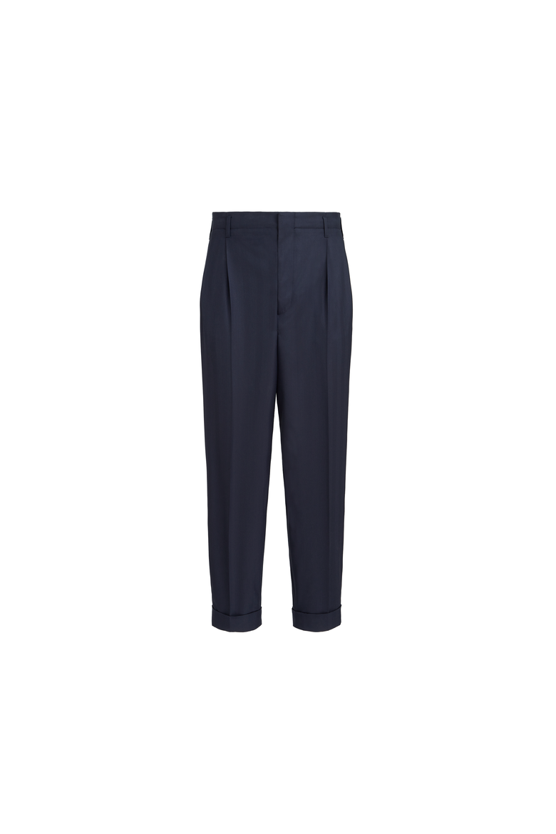 Virgin wool chevron trousers with double pleats, Alternate, color, Navy Blue
