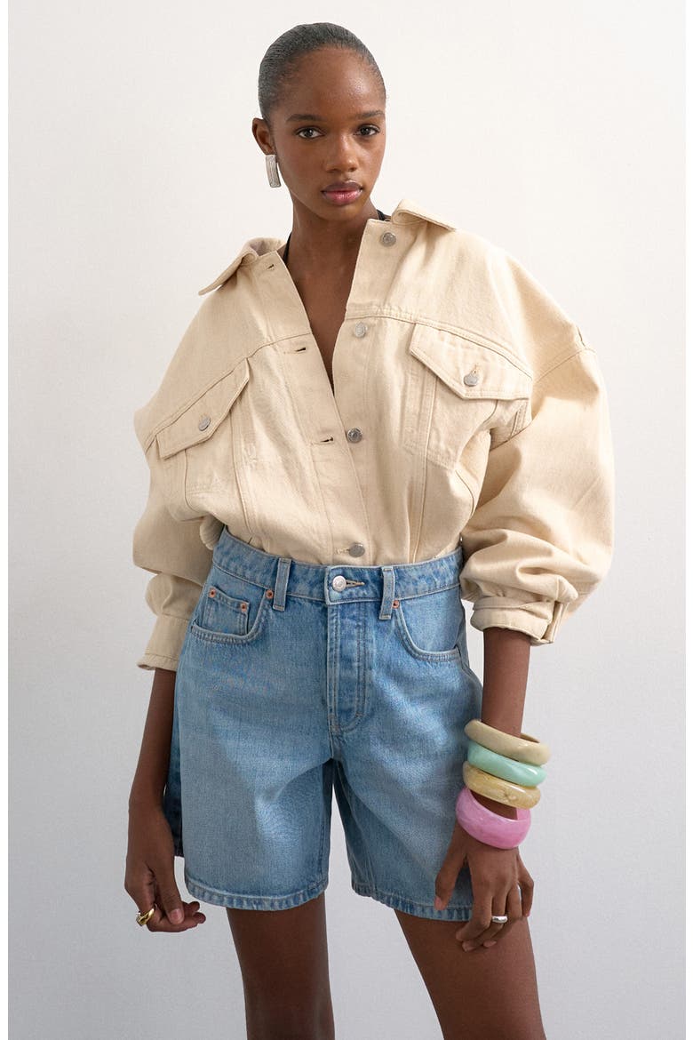 Editor Mid Rise Denim Shorts, Alternate, color, LBLUE