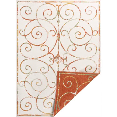 Jonathan Y Danae Classic Cottage Filigree Scroll Reversible Machine-washable Indoor/outdoor Area Rug In Cream/terra