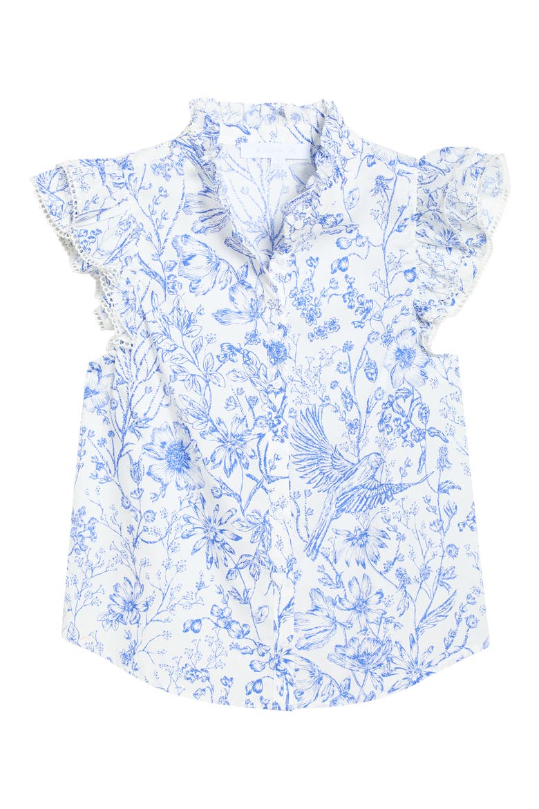 Eve Floral Cotton Button-Up Shirt, Alternate, color, BLUE-WHITE