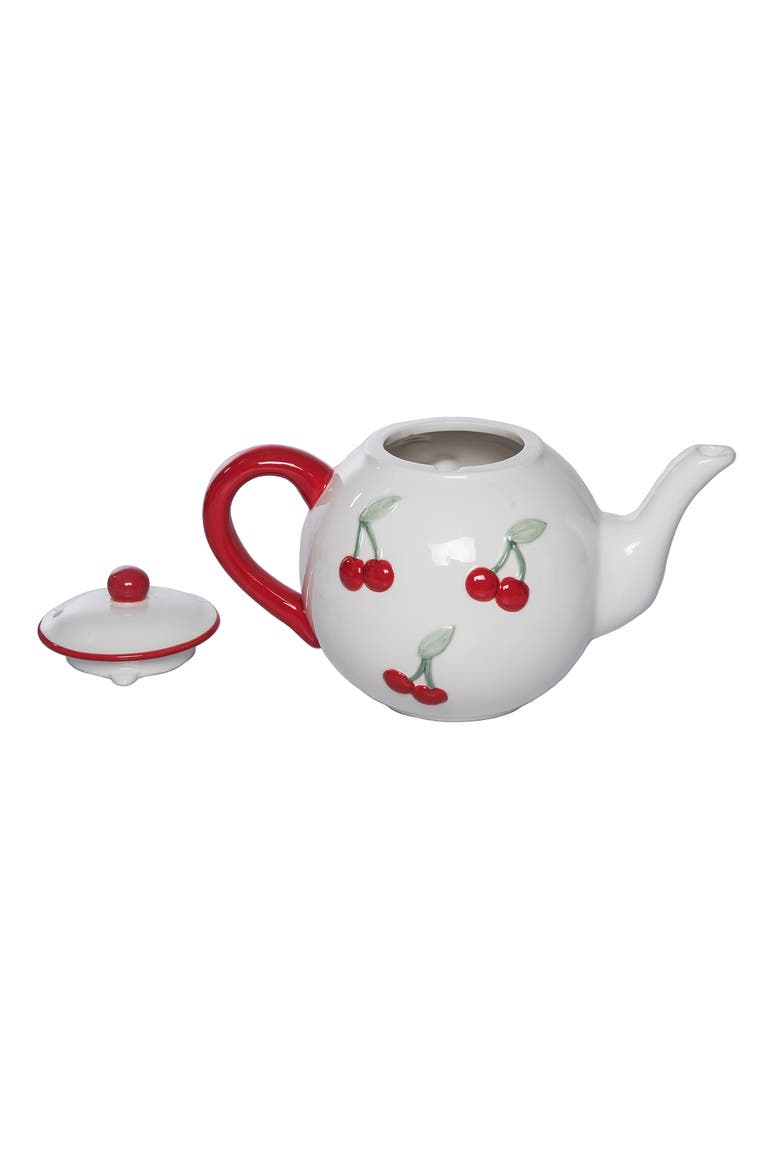Dolomite Cherry Teapot with Lid Multicolored for Spring Serving and Entertaining, Alternate, color, Multicolored