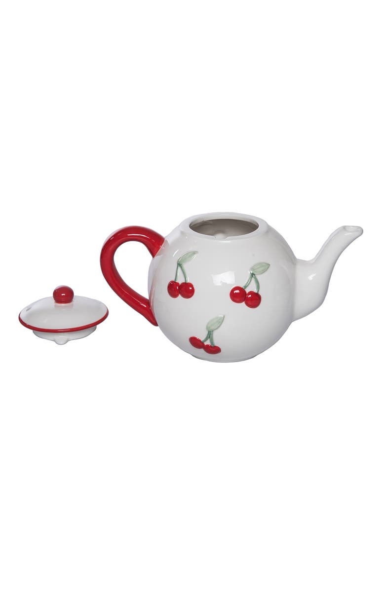 Transpac Dolomite Cherry Teapot with Lid Multicolored for Spring Serving and Entertaining, Alternate, color, Multicolored