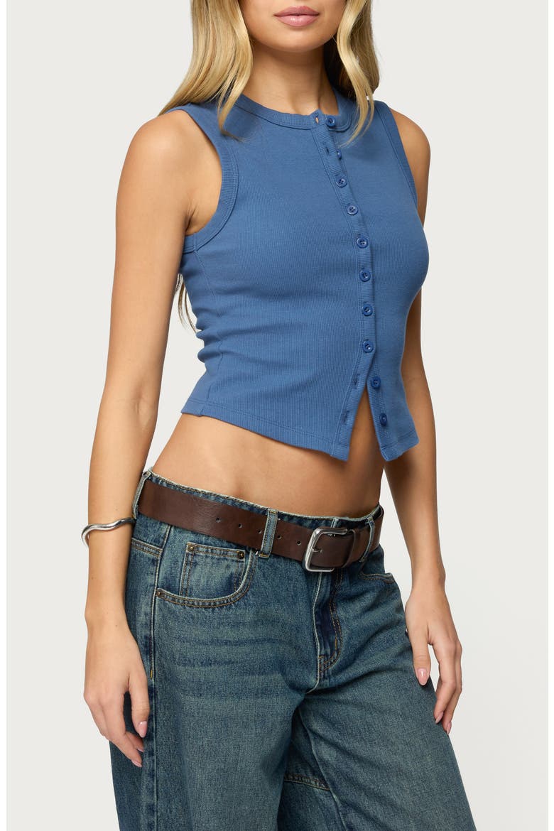 Basel Rib Button-Up Crop Top, Alternate, color, NAVY