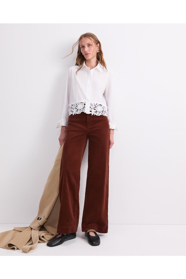 Gracie Cropped Lace Shirt, Alternate, color, White