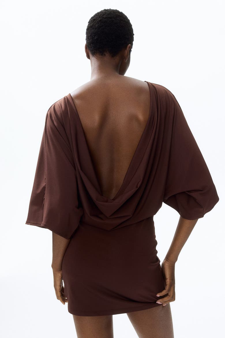 Cape-sleeved Low-back Dress, Alternate, color, Dark brown