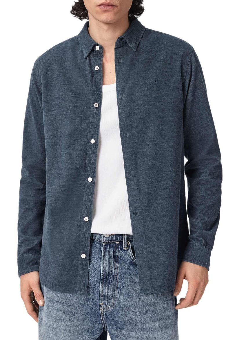Lorella Rib Cotton Button-Up Shirt, Alternate, color, MOONSTONE BLUE