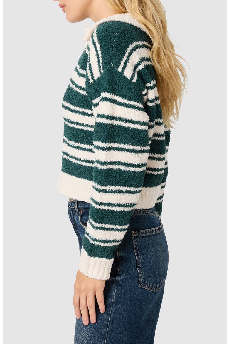 Stripe Johnny Collar Crop Sweater, Alternate, color, GREEN IVORY
