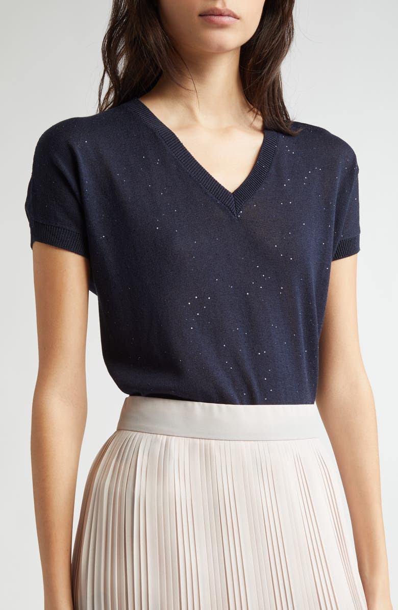 Eleventy Sequin Silk & Cotton V-Neck Sweater, Alternate, color, 