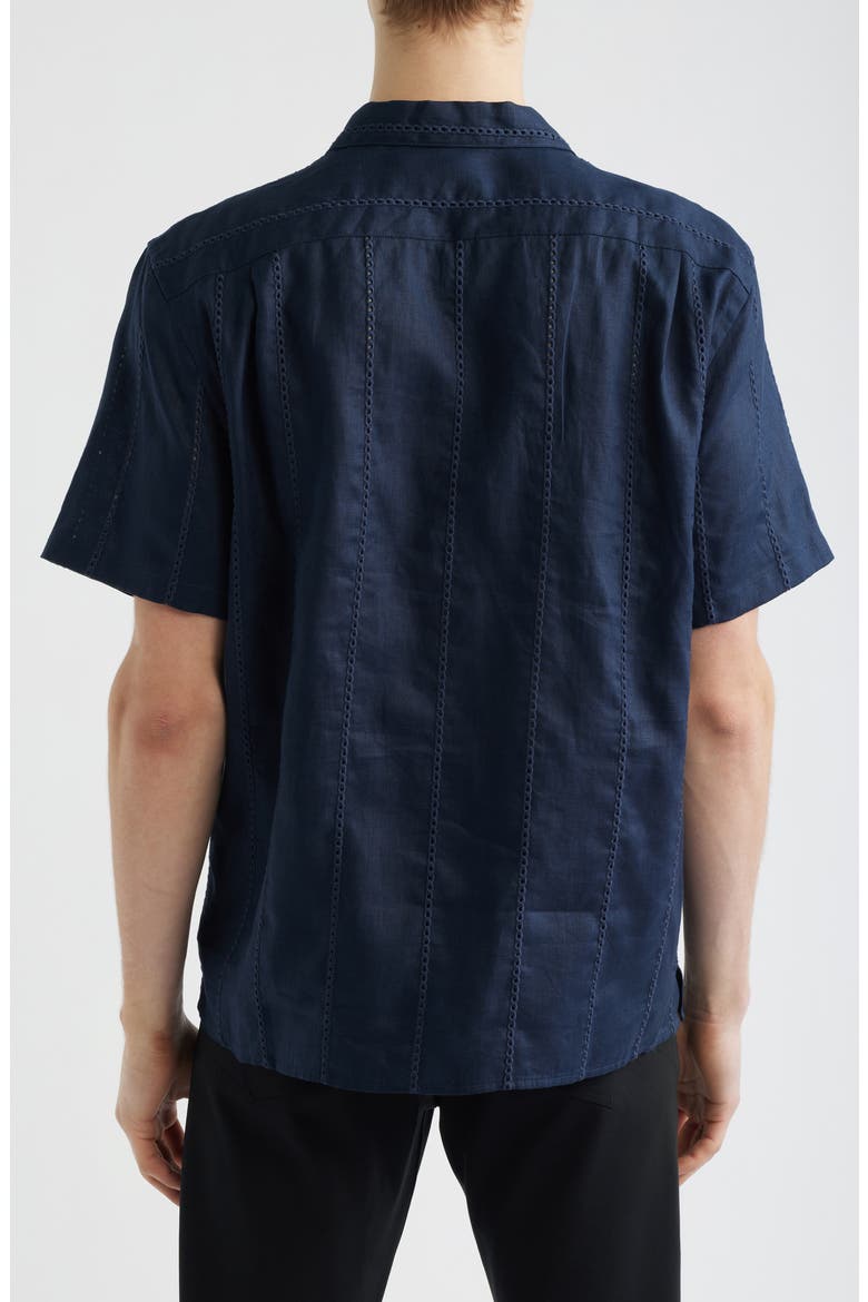 Eyelet Linen Button-Up Shirt, Alternate, color, COASTAL