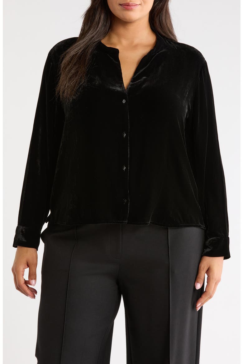 Long Sleeve Velvet Shirt, Main, color, BLACK