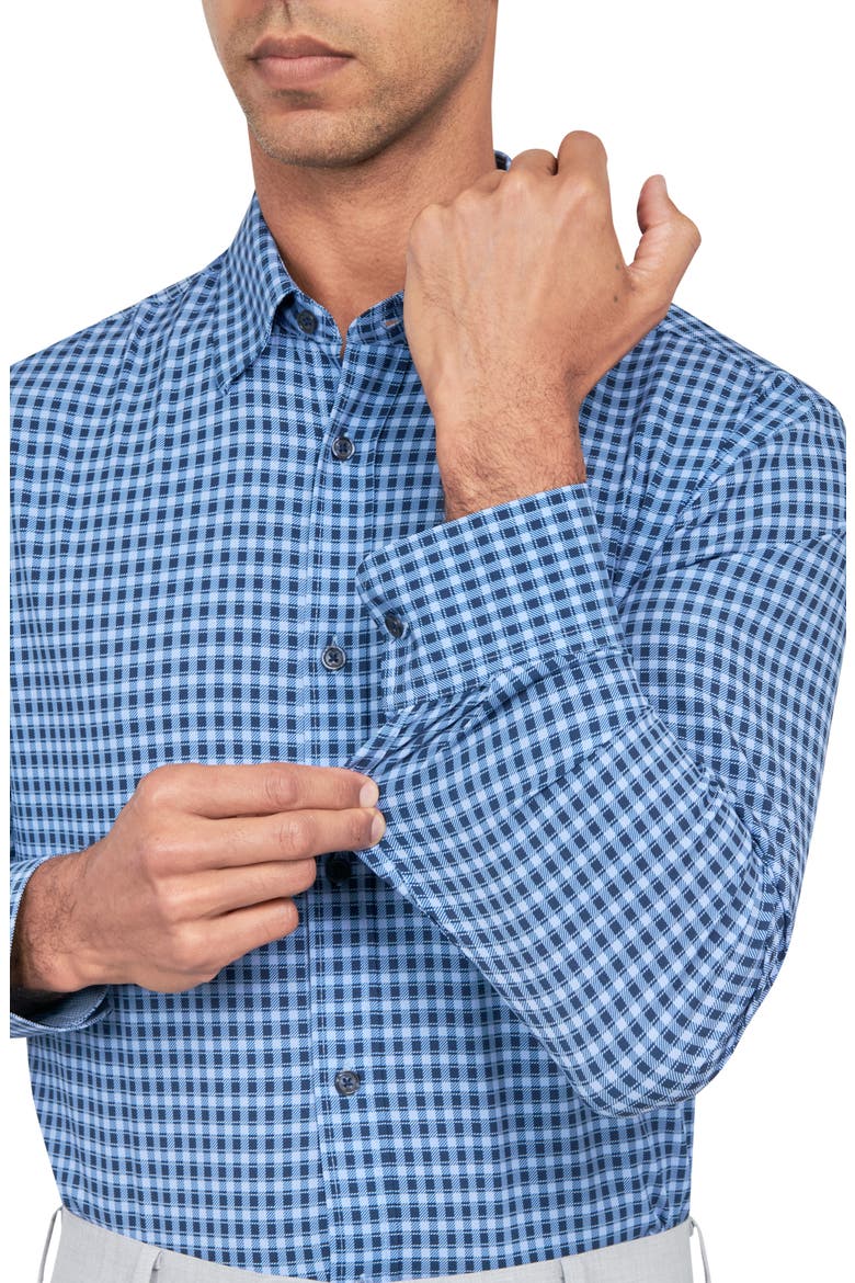 Regular Fit Mosaic Gingham Stretch Performance Dress Shirt, Alternate, color, NAVY
