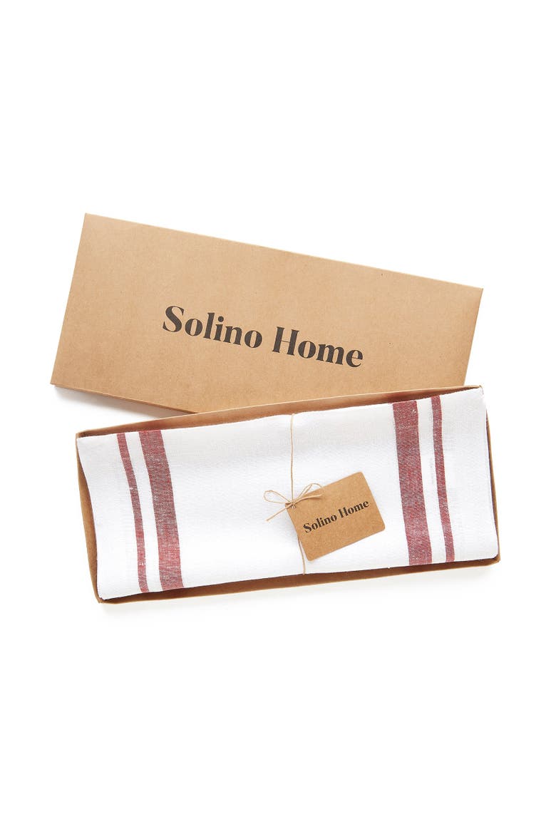 Linen Table Runner - French Stripe, Alternate, color, Burgundy and White