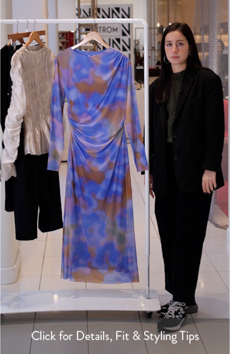 Abstract Print Long Sleeve Mesh Dress, sales video thumbnail