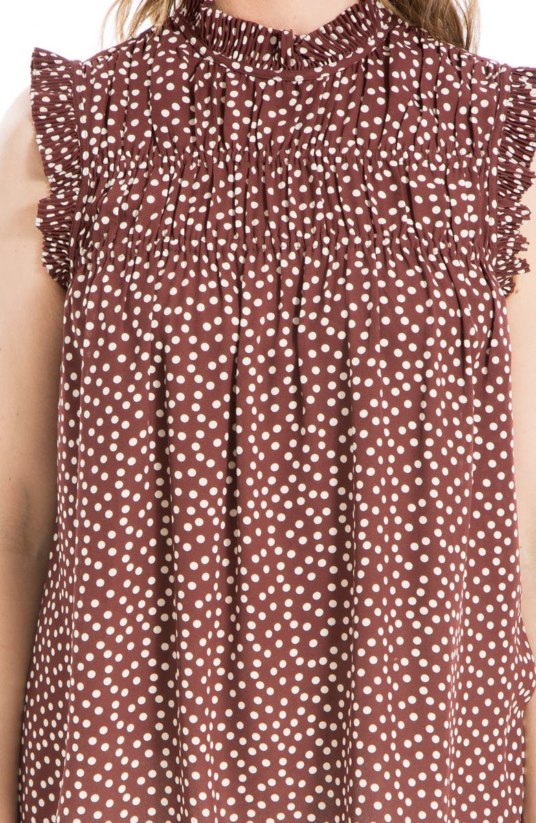 MAX STUDIO Smocked Sleeveless Top, Alternate, color, Brown/ Cream Polka Dot