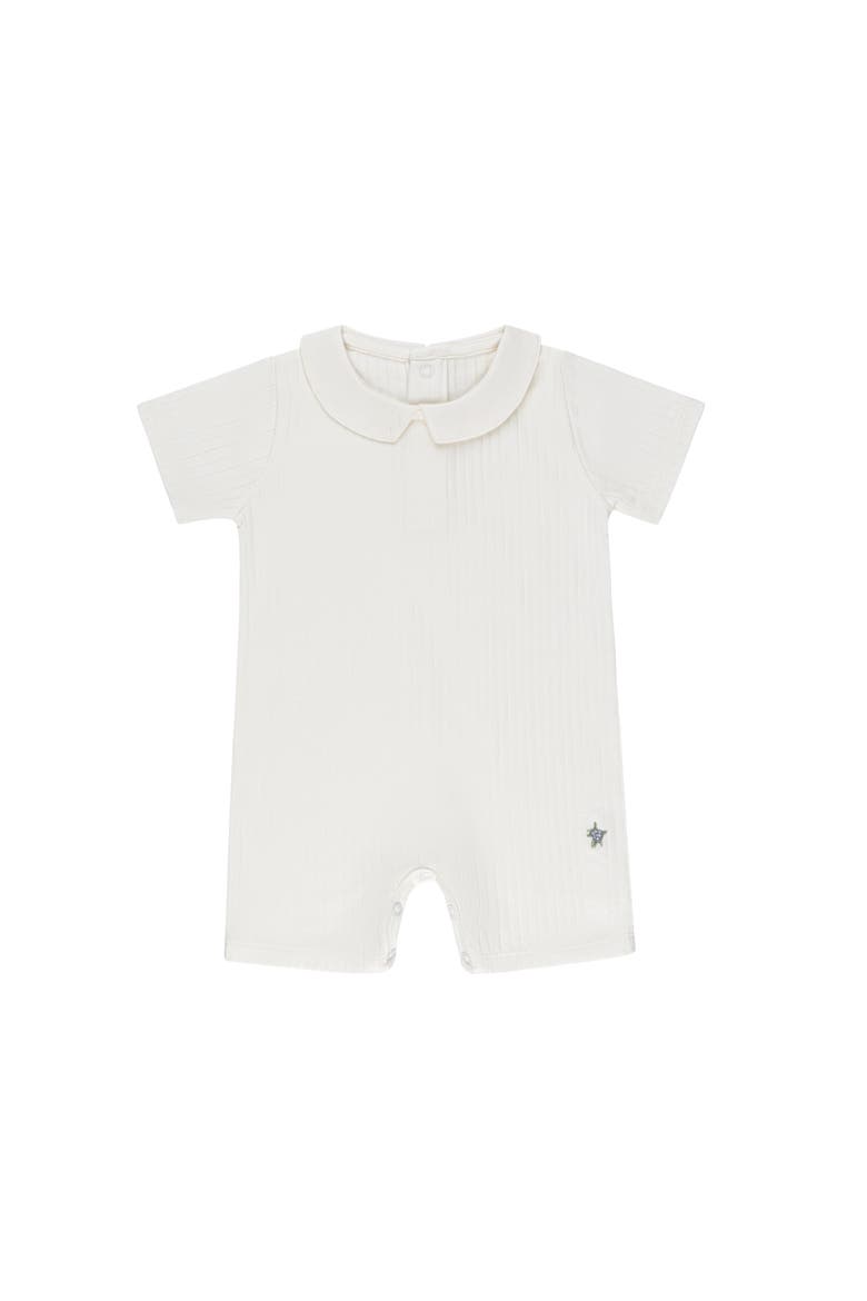 Wide Rib Cotton - Rosebud Collection- Boy Romper, Main, color, Blue/Ivory
