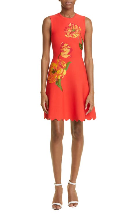 Sleeveless Floral Scallop Hem Fit & Flare Dress
