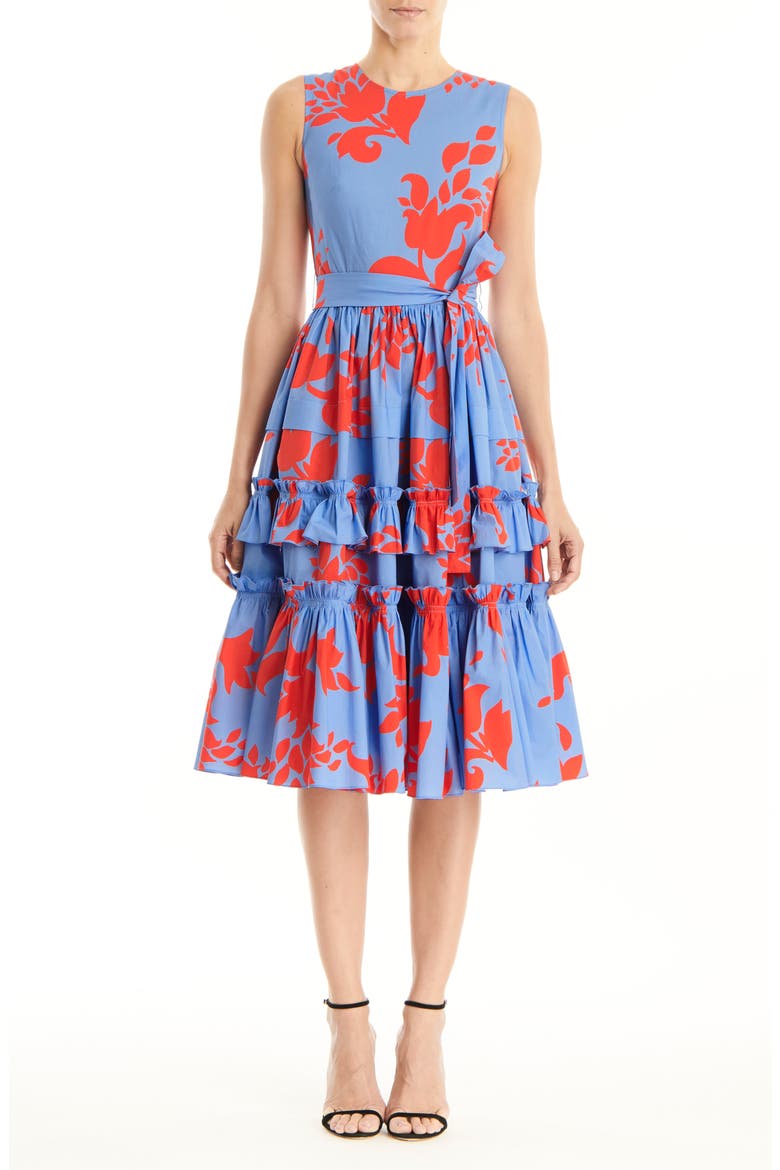 Floral Print Sleeveless A-Line Dress, Alternate, color, CIELO MULTI